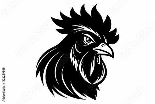 rooster head line art silhouette vector illustration
