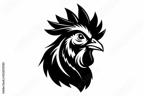 rooster head line art silhouette vector illustration