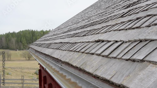 Wallpaper Mural Old and weathered wood shake roof on a red barn in a rural environment Torontodigital.ca