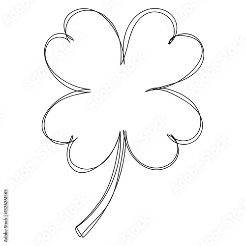 Dessin en ligne continue d'un trèfle à quatre feuille, trèfle chanceux, line art, vecteur