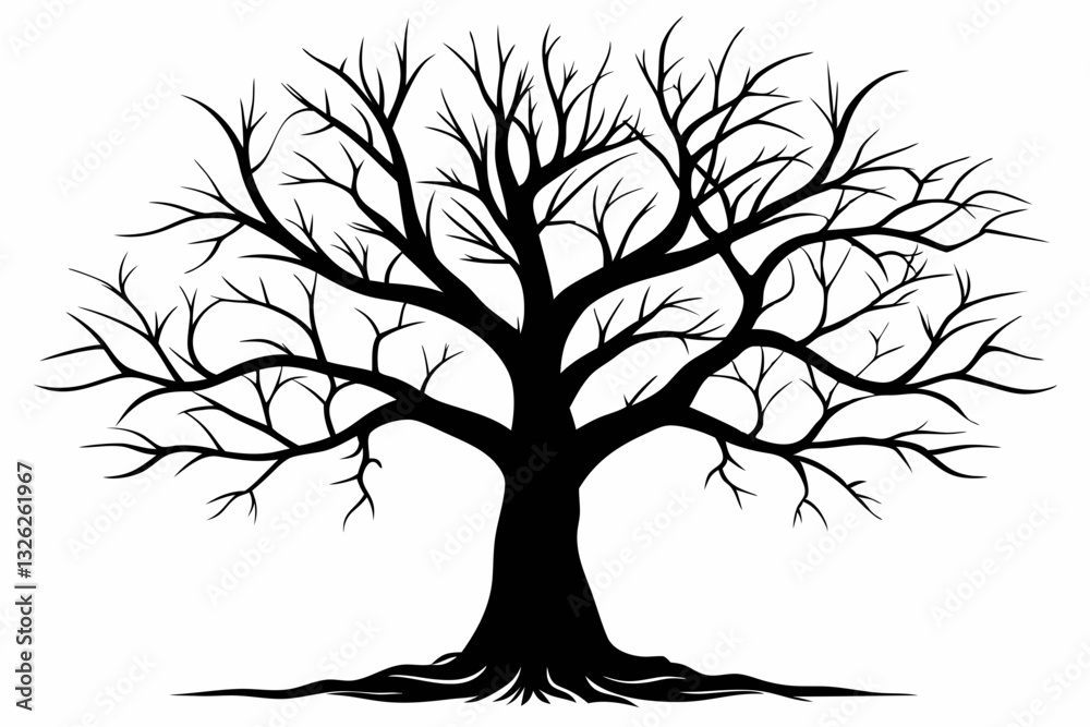 Fototapeta premium tree without any leaf line art silhouette vector illustration