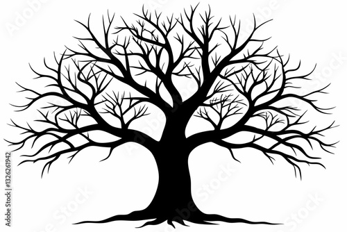 tree without any leaf line art silhouette vector illustration