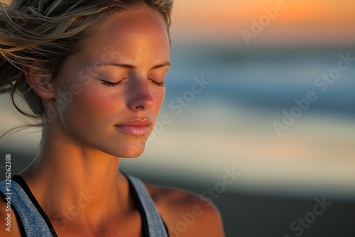 Wallpaper Mural Sunset Beach Meditation for Peaceful Woman. Torontodigital.ca