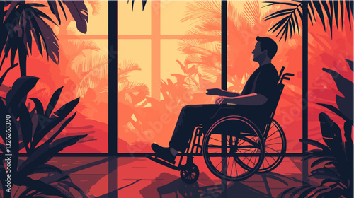 Illustration of a man in a wheelchair.