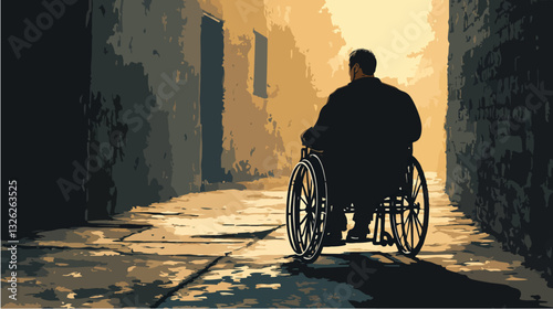 Illustration of a man in a wheelchair.