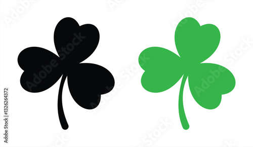 three shamrock icons in contrasting black and green. Perfect for St. Patrick's Day themes, symbolizing Irish luck and festive celebrations