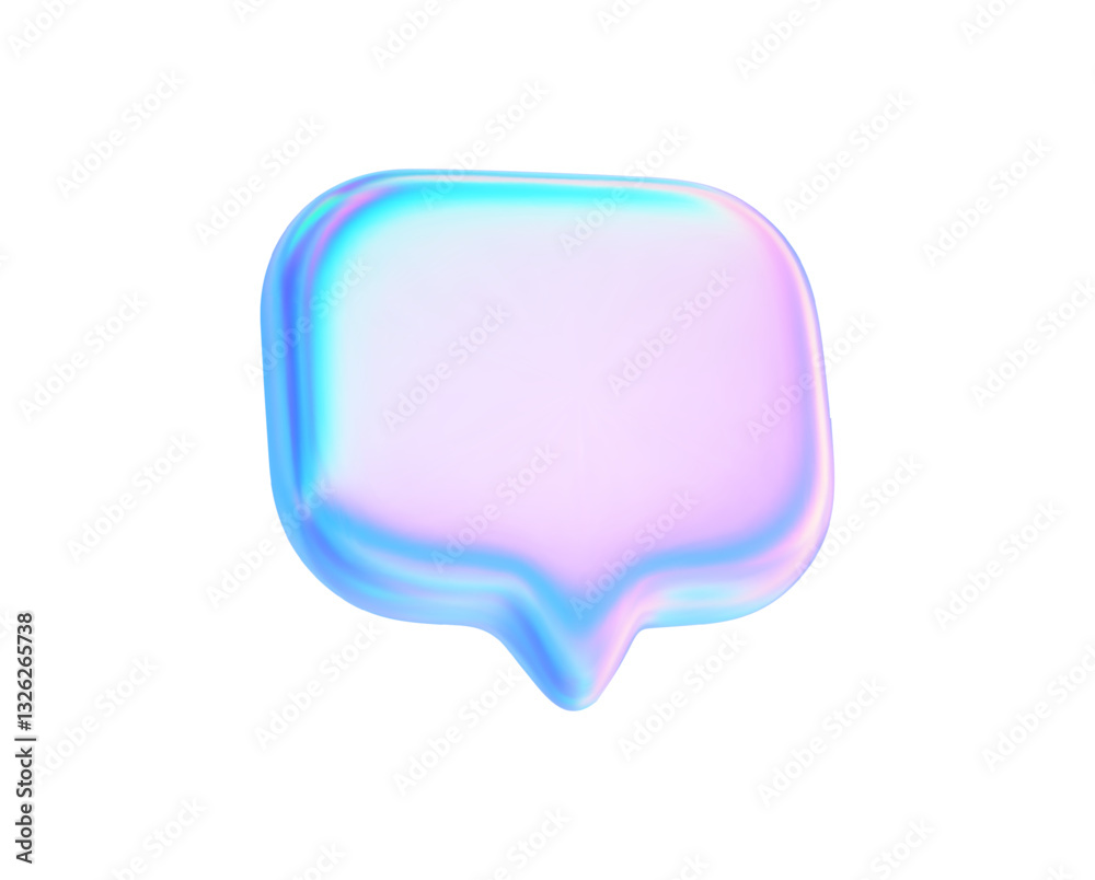3d holographic speech bubble icon. Neon talk message shape glossy hologram iridescent effect. Empty dialog box, talk chat, speak bubble text. Vector y2k illustration