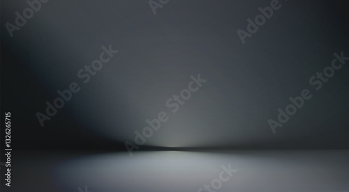 Black studio room. Limbo dark grey spotlight background. Abstract 3d backdrop for product presentation. Minimal wall scene. Showcase, promotion display. Vector stage mockup illustration