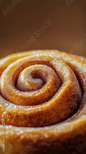 Warm Cinnamon Roll Sprinkled With Sugar on a Wooden Surface