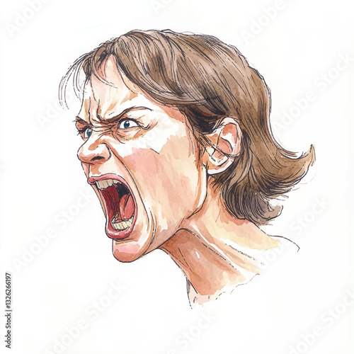 watercolor copic marker concept sketch of mom yelling