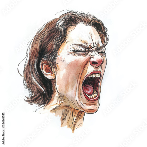 watercolor copic marker concept sketch of mom yelling