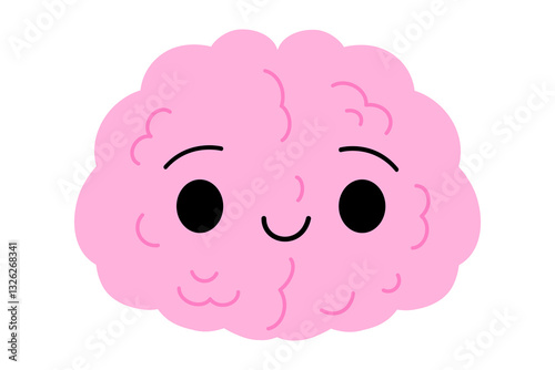 Happy brain cartoon character. Health brain. Depression, burnout, sad, apathy, mental problems concept. Antidepressants and serotonin. Stock vector illustration isolated on white background.