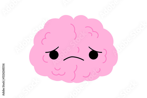 Sad brain cartoon character. Depression, burnout, sad, apathy, mental problems concept. Antidepressants and serotonin. Stock vector illustration isolated on white background.
