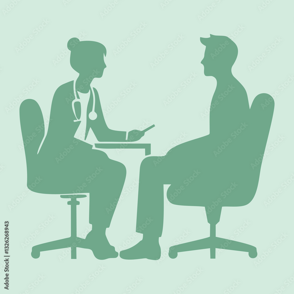 silhouette vector illustration of a female doctor discussing with her patient silhouette vector illustration of a female doctor discussing with her patient