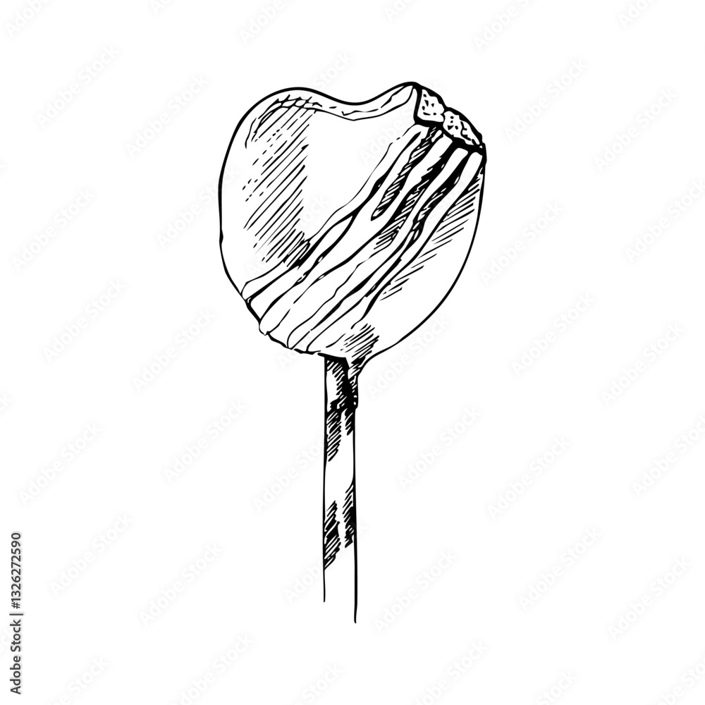 Ice creame vector illustration. Hand drawn dessert. Sketch style. Heart shape.