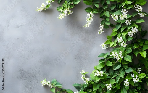 Elegant White Flowers Border on Grey Background