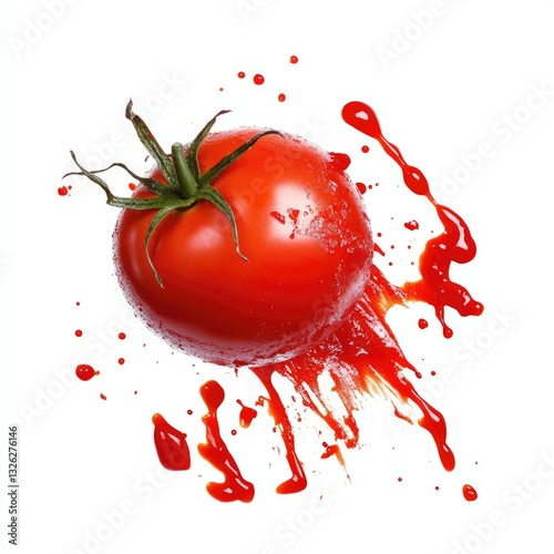 Tomato Smash: Vivid Splatter of Red on White Background