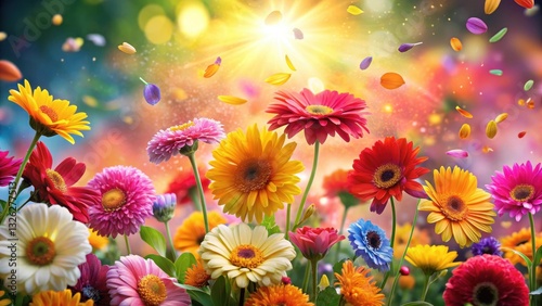 Vibrant bursts of colorful flowers exploding in a mesmerizing explosion of petals and stems , beautiful scenery, vibrant blooms