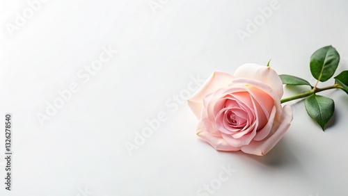 Elegant Minimalist Flat Lay: Delicate Pink Rose on White Background