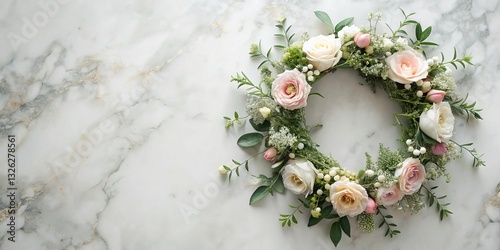 Elegant Floral Wreath Macro Photography - Flat Lay Marble Background