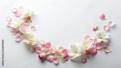 Elegant Petal Chains: Flat Lay, Clean White Background, Copy Space