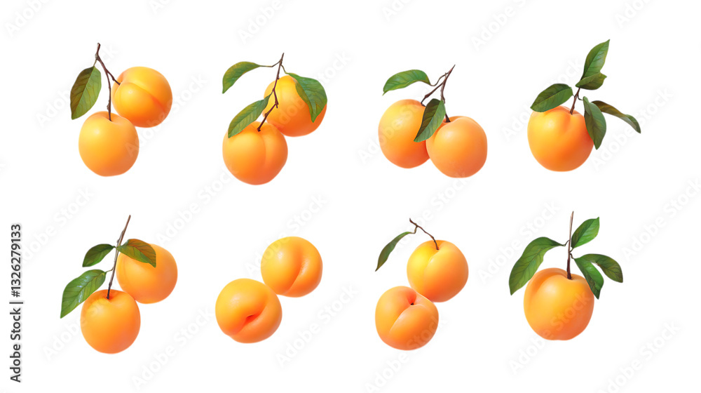 Pack Apricot Fruit Set in Different Poses Against Transparent Background for Organic Food Promotion, Summer Branding, or Culinary Illustration Pack Apricot Fruit Set in Different Poses Against Transparent Background for Organic Food Promotion, Summer Branding, or Culinary Illustration