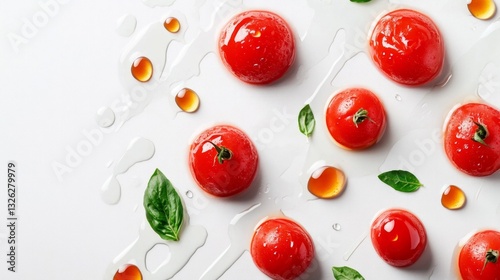 A close up of a bunch of red tomatoes with a white background