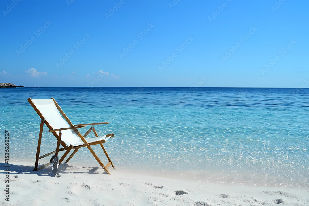 Inviting relaxing beach chair promises blissfully lazy, sunlit moments by the serene, sparkling seaside paradise Inviting relaxing beach chair promises blissfully lazy, sunlit moments by the serene, sparkling seaside paradise