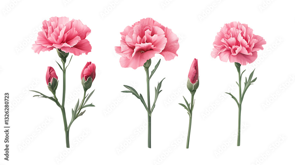Pack of Carnation Set Against Transparent Background for Floral Decor, Botanical Illustrations, or Romantic Designs Pack of Carnation Set Against Transparent Background for Floral Decor, Botanical Illustrations, or Romantic Designs