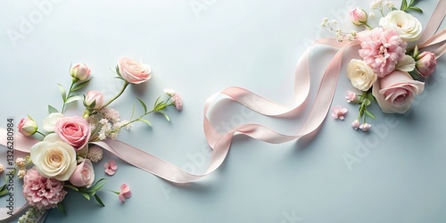 Luxury Floral Ribbons Flat Lay - Minimalist Design with Copy Space