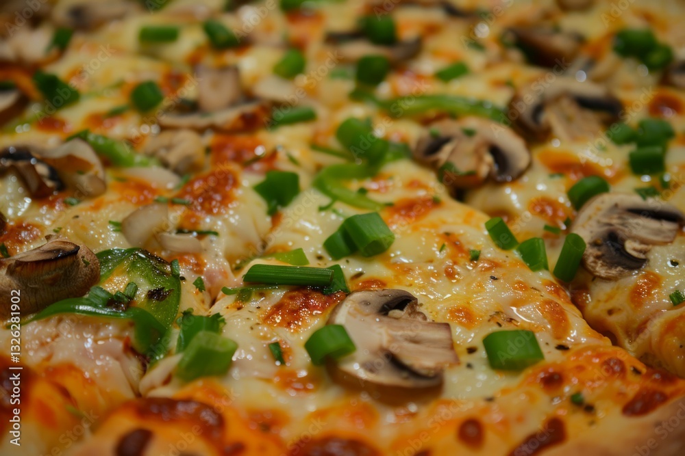 Mushroom and green onion pizza on wooden plate. AI generated Mushroom and green onion pizza on wooden plate. AI generated
