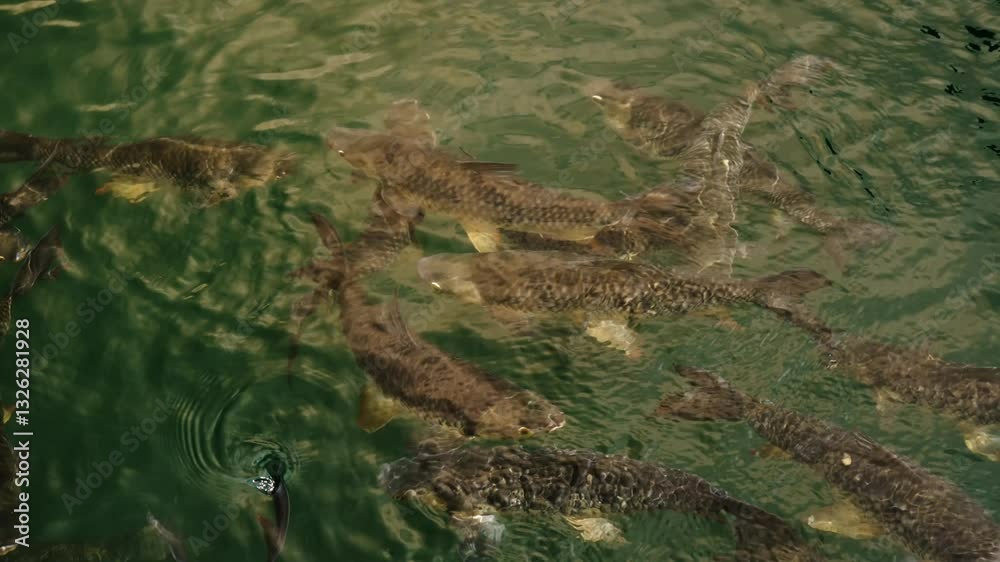 Carp Fish Swimming In The Lake At Khao Sok National Park In Thailand. - closeup shot Carp Fish Swimming In The Lake At Khao Sok National Park In Thailand. - closeup shot