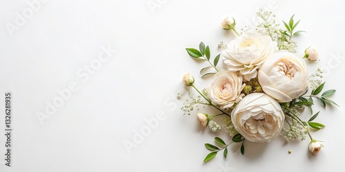 Minimalist Luxury Floral Flat Lay: Elegant White Background with Copy Space