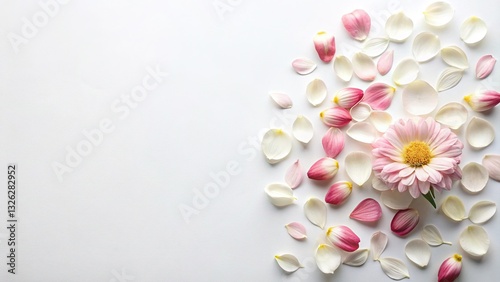 Organic Flower Petals Flat Lay, Natural Botanical Background, Copy Space