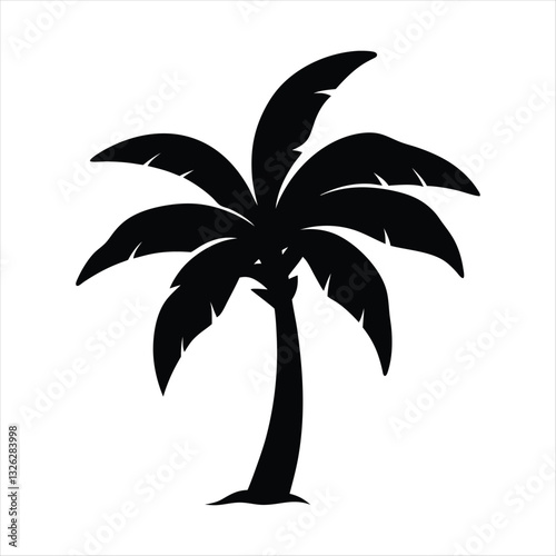 Palm Beach tree silhouette Island Icon Silhouette vector White Background 