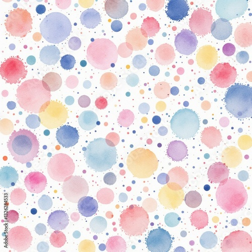 Colorful watercolor polka dot pattern creating a vibrant and playful design