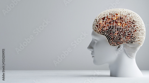 conceptual representation of human head with maze like brain, symbolizing intelligence and complexity