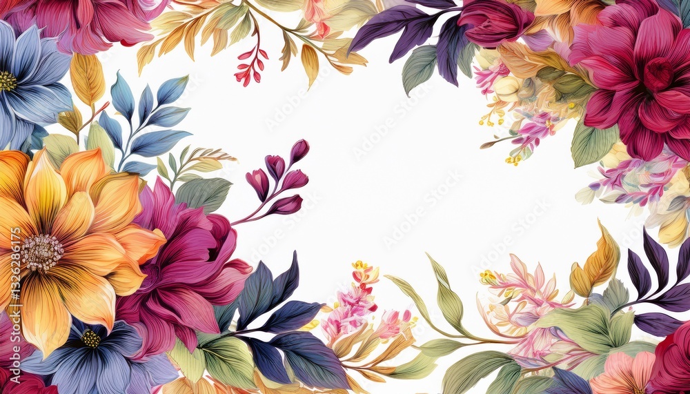 Obraz premium Beautiful floral invitation card design for wedding, poster, birthday party