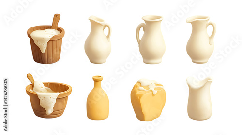 Wallpaper Mural Pack Buttermilk Set Against Transparent Background for Dairy Branding, Cooking Promotion, or Beverage Illustration Projects Torontodigital.ca