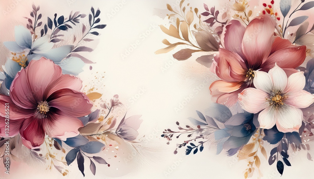 Obraz premium Beautiful floral invitation card design for wedding, poster, birthday party