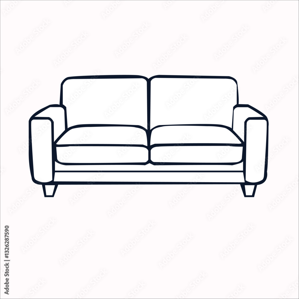 Minimalist Line Drawing Vector Design of a Two-Cushion Sofa with Armrests and Clean Aesthetic for Home Decor Themes Minimalist Line Drawing Vector Design of a Two-Cushion Sofa with Armrests and Clean Aesthetic for Home Decor Themes