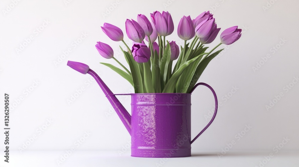 Obraz premium A purple flower vase with a watering can in it