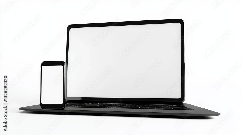 Isolated Device Mockup, smartphone and laptop with blank screen. Isolated Device Mockup, smartphone and laptop with blank screen.