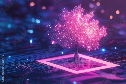 Modern Tech Illustration: Digital Tree & Circuit Lines