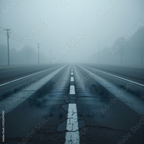 Misty Asphalt with Subtle Fog Reflection