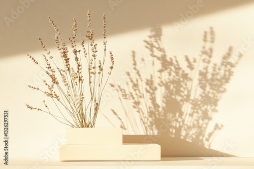 Display Podium Featuring Gentle Natural Fibers With Soft Shadows in a Minimalist Setting
