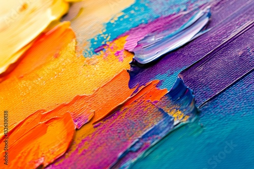 Close-up of colorful paint brushstrokes on canvas. Artificial Intelligence