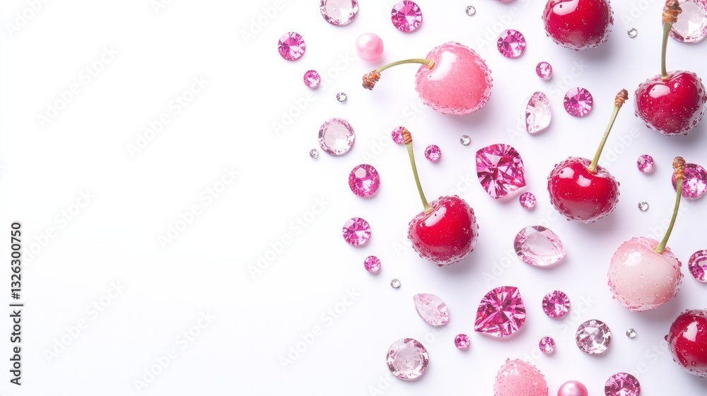 Obraz premium A close up of cherries and diamonds on a white background