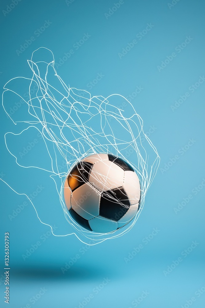 Naklejka premium A floating soccer ball with glowing trails, symbolizing endless possibilities
