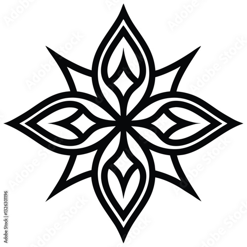 Black and White Floral Tattoo Ornament with Decorative Elements and Patterns.